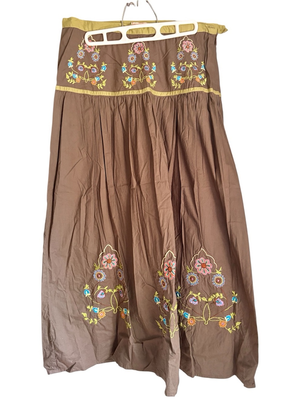 April Cornell Vintage Green Embroidered Maxi Skirt Prairie 100% Cotton Size L